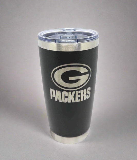 Laser Engraved Packers Tumbler: Stainless Steel Travel Mug, Football Fan Gift