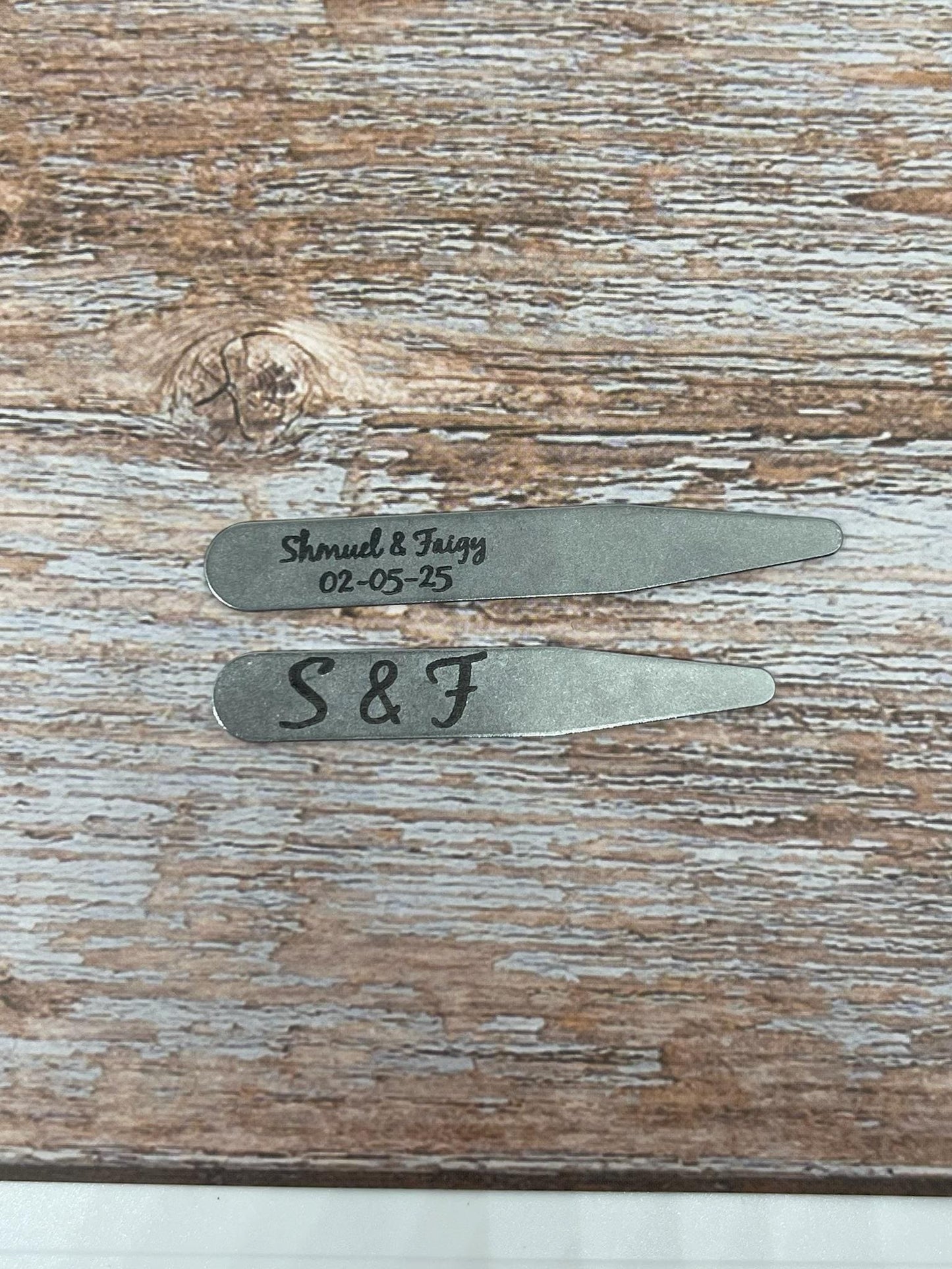 Custom Engraved Metal Collar Stays - Wedding, Anniversary, Groom Gift (50 Pieces)