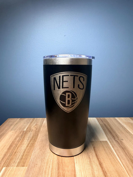 Black Brooklyn Nets Tumbler  Laser Engraved Stainless Steel Cup, NBA Team Gift, Basketball Fan Mug, Custom Sports Drinkware