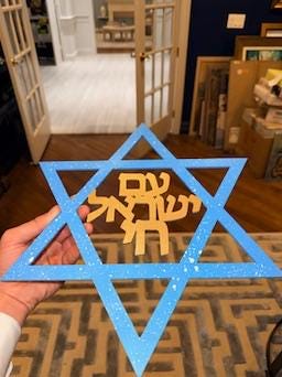 Blue Magen David Wall Art  “Am Yisroel Chai Sign  Jewish Home Decor  Chanukah Gift  Jewish Wall Hanging  Laser Cut Wood Star of David