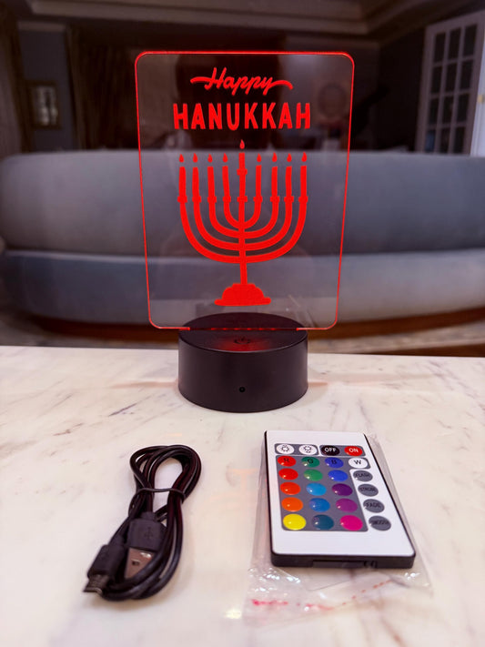 Hanukkah Menorah LED Night Light  Happy Hanukkah Acrylic Lamp  Jewish Holiday Decor  Color Changing Nightlight  Chanukah Gift