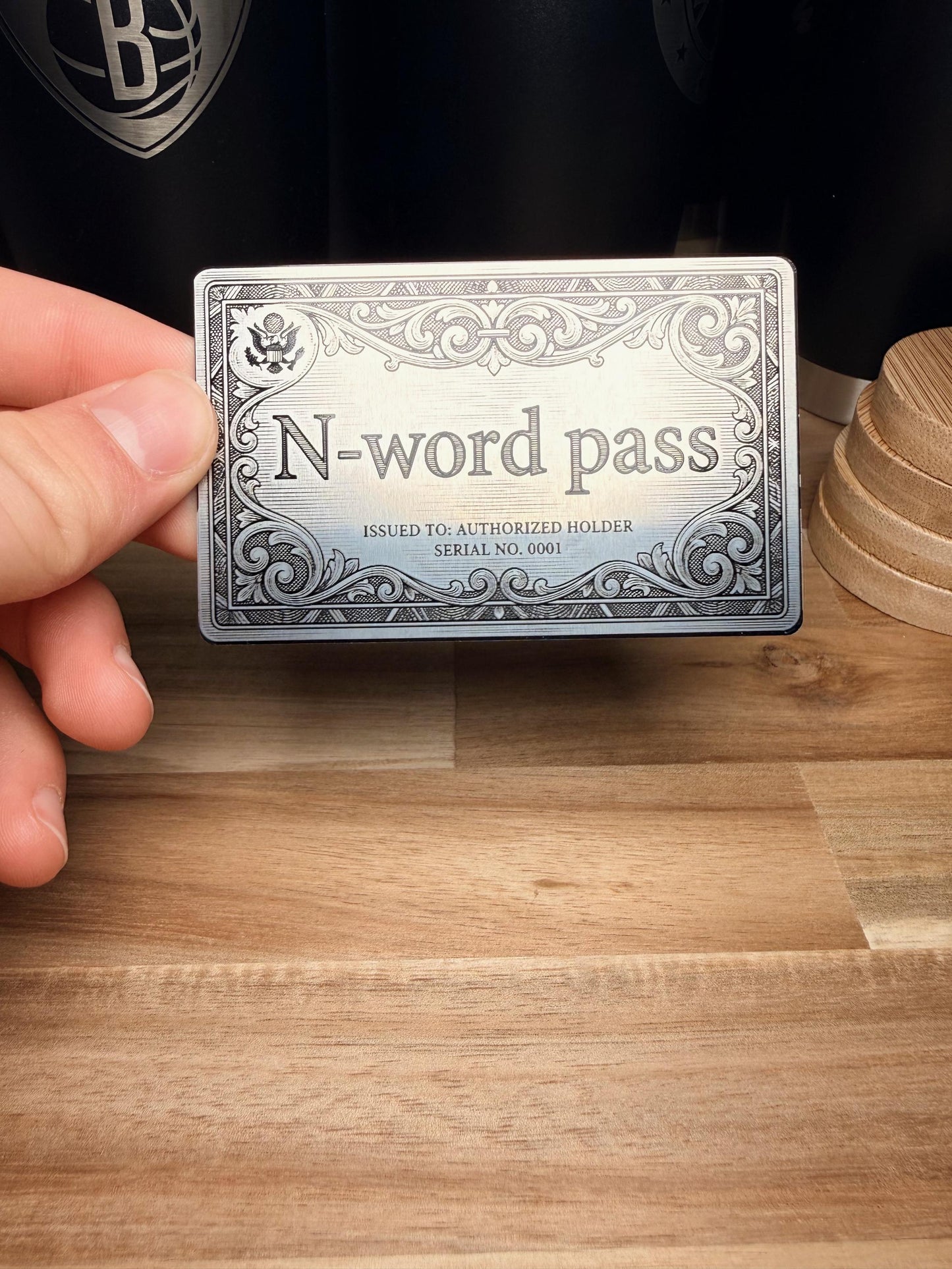 Funny N-word Pass Metal Wallet Card  Laser Engraved Black Stainless Steel Card  Novelty Authorized Holder Pass  Gag Gift Wallet Card