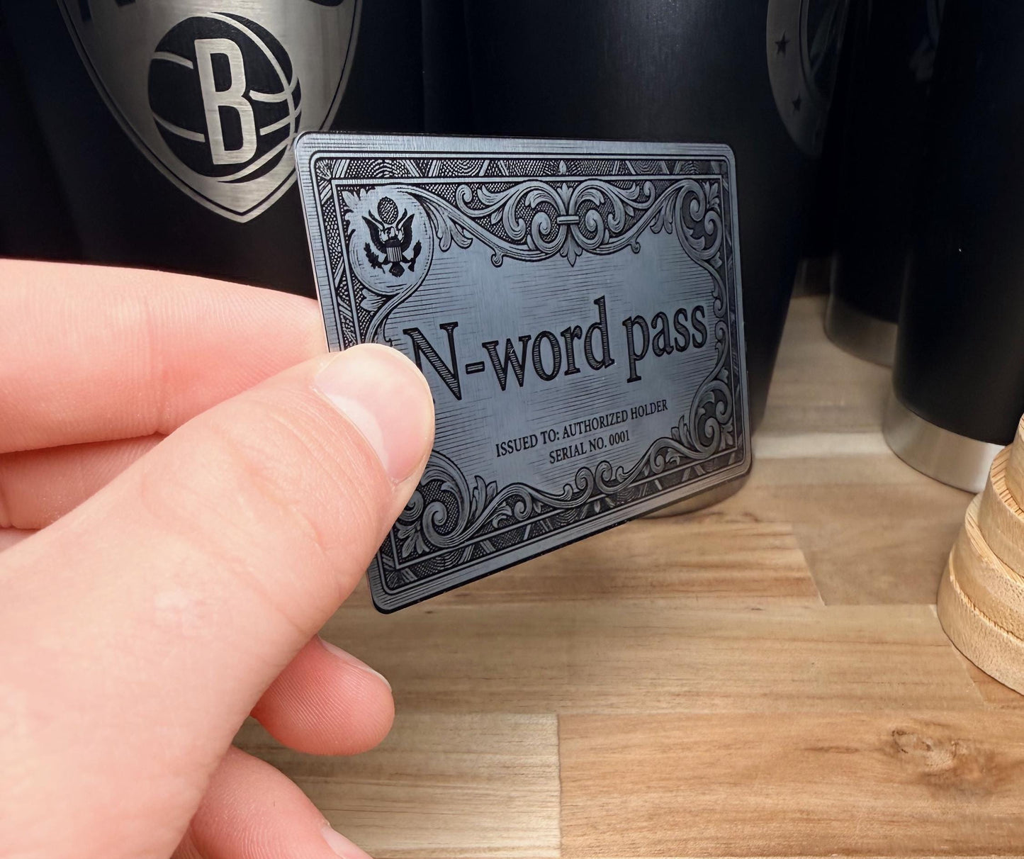 Funny N-word Pass Metal Wallet Card  Laser Engraved Black Stainless Steel Card  Novelty Authorized Holder Pass  Gag Gift Wallet Card
