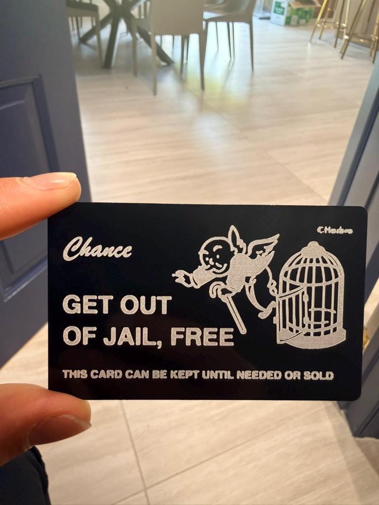 Get Out of Jail Free Card Metal Wallet Card | Funny Gift | Laser Engraved Black Steel Card | Novelty Wallet Insert