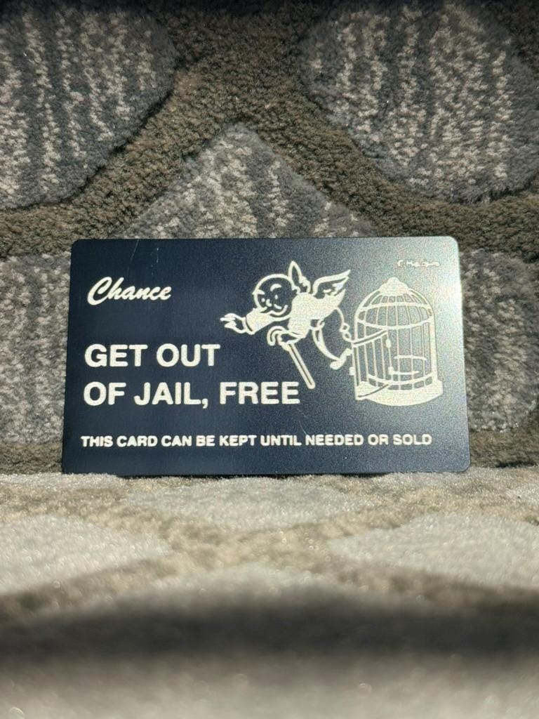 Get Out of Jail Free Card Metal Wallet Card | Funny Gift | Laser Engraved Black Steel Card | Novelty Wallet Insert