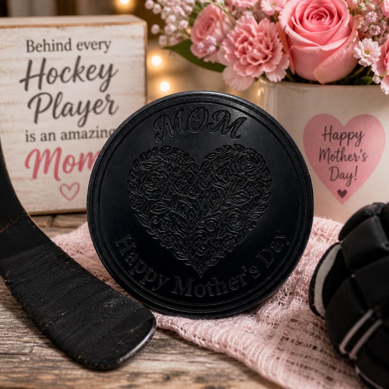 Mother's Day Hockey Puck Gift | Laser Engraved Hockey Puck for Mom | Gift for Hockey Mom | Unique Mom Gift | Sports Mom Gift