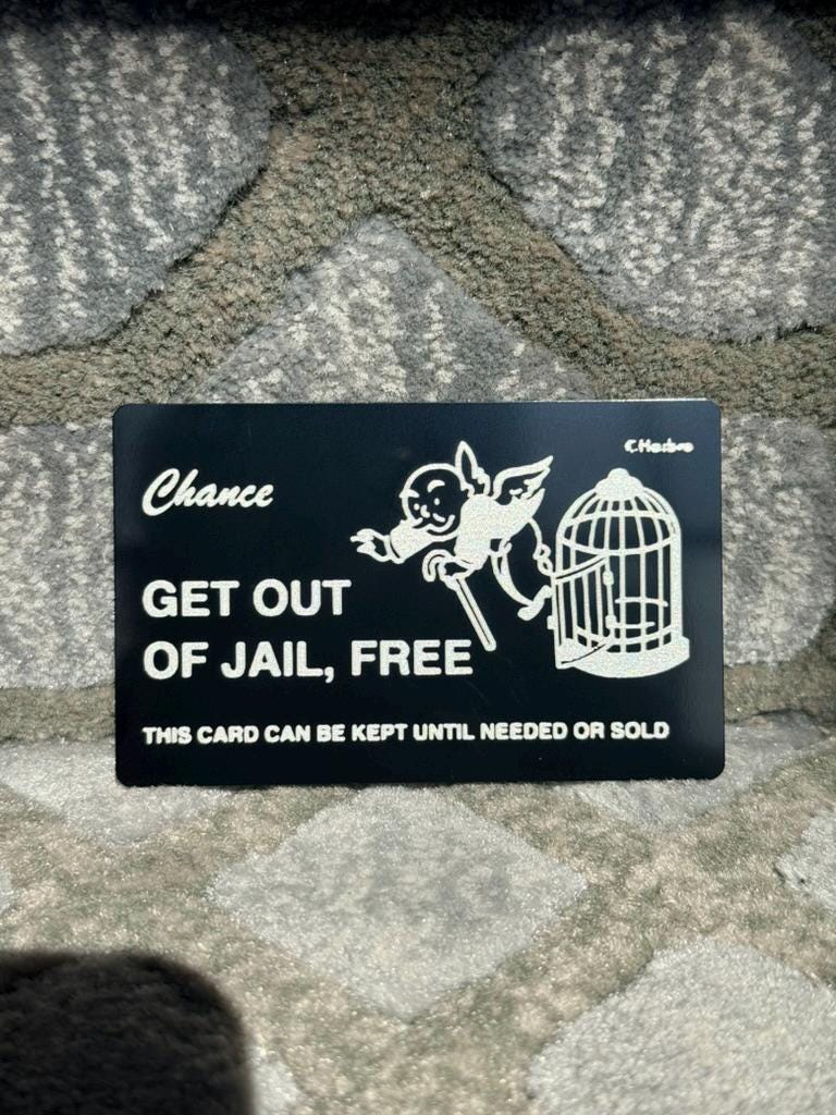 Get Out of Jail Free Card Metal Wallet Card | Funny Gift | Laser Engraved Black Steel Card | Novelty Wallet Insert